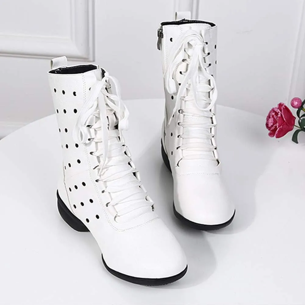 HIPPOSEUS Women Lace Up Jazz Dance Shoes Closed Toe Ballroom Salsa Dance Booties with Rubber Sole