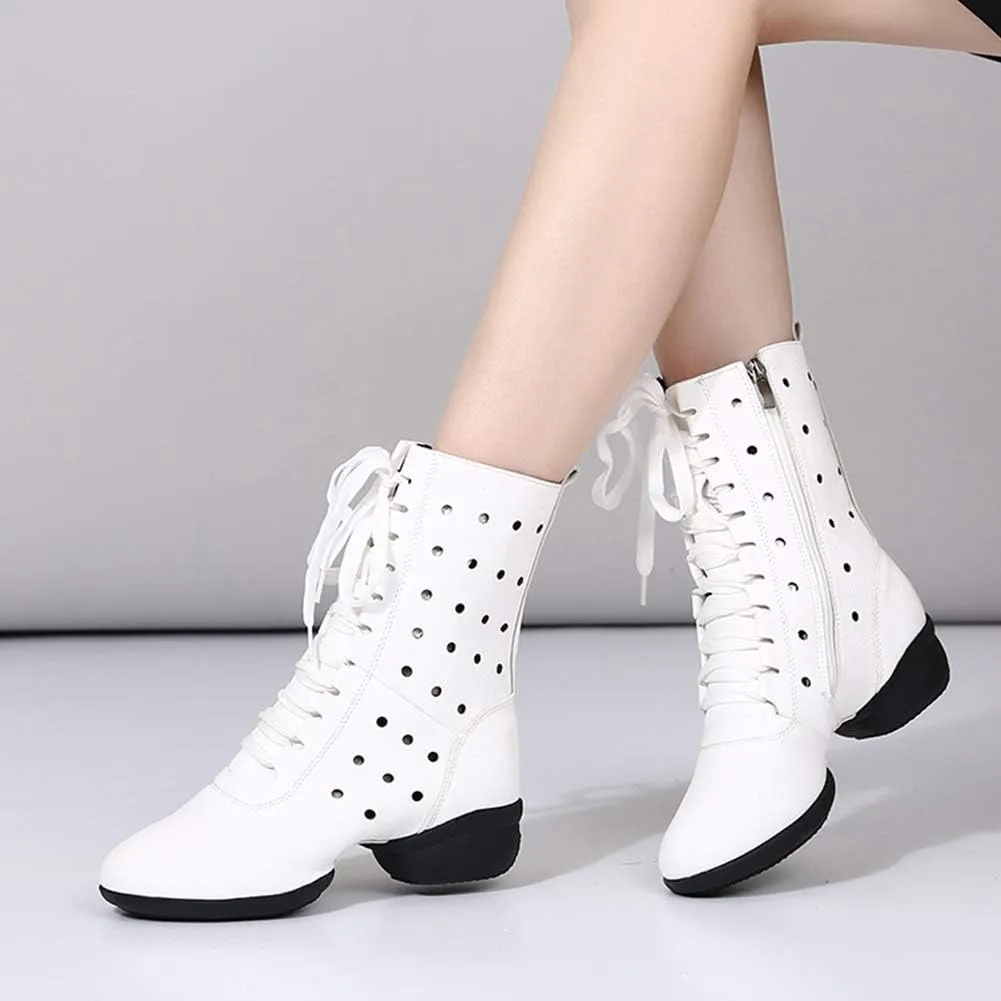 HIPPOSEUS Women Lace Up Jazz Dance Shoes Closed Toe Ballroom Salsa Dance Booties with Rubber Sole