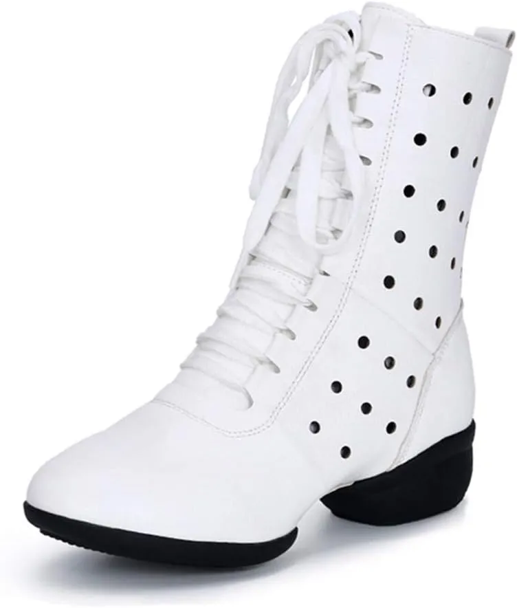 HIPPOSEUS Women Lace Up Jazz Dance Shoes Closed Toe Ballroom Salsa Dance Booties with Rubber Sole