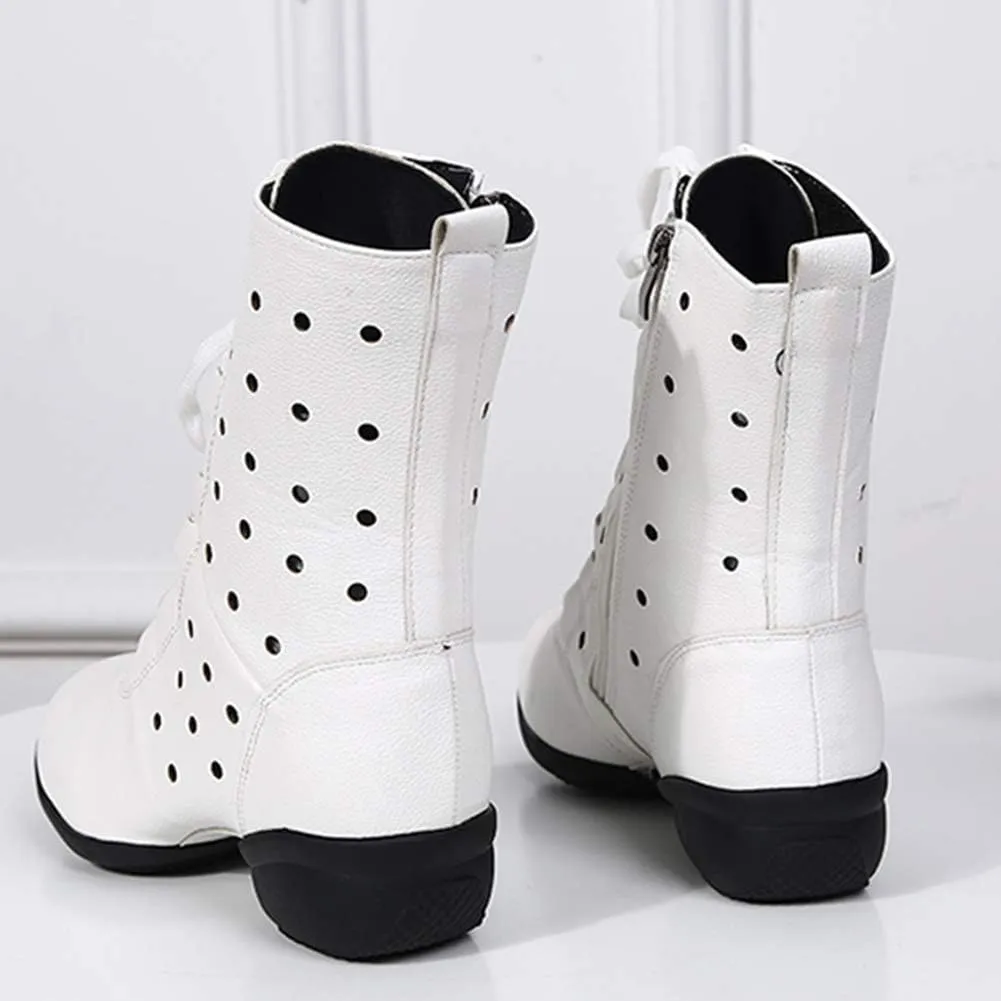 HIPPOSEUS Women Lace Up Jazz Dance Shoes Closed Toe Ballroom Salsa Dance Booties with Rubber Sole