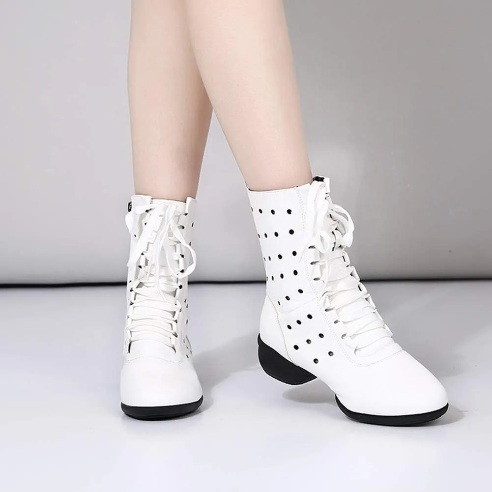 HIPPOSEUS Women Lace Up Jazz Dance Shoes Closed Toe Ballroom Salsa Dance Booties with Rubber Sole