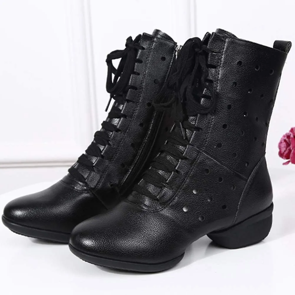 HIPPOSEUS Women Lace Up Jazz Dance Shoes Closed Toe Ballroom Salsa Dance Booties with Rubber Sole