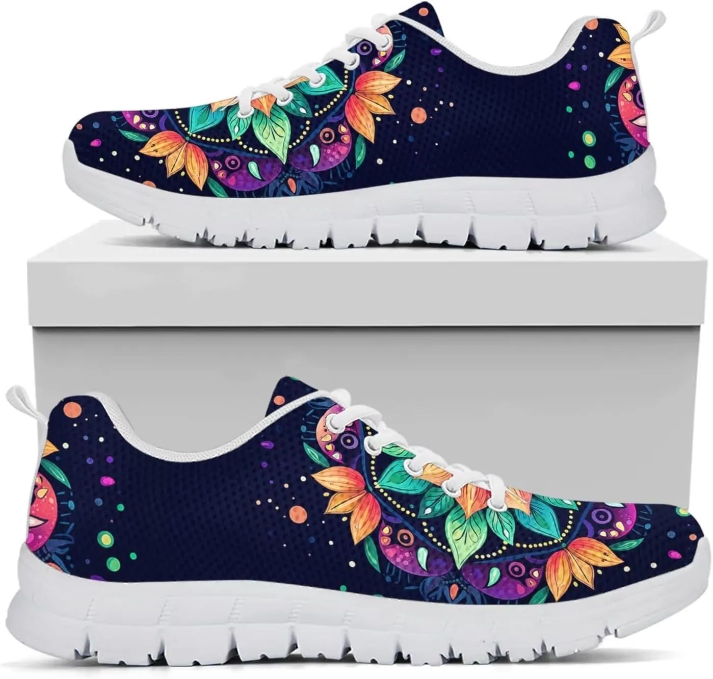 Jeiento Women Trainers Boho Mandala Walking Shoes Fashion Mesh Gym Sports Shoes Sneakers for Women