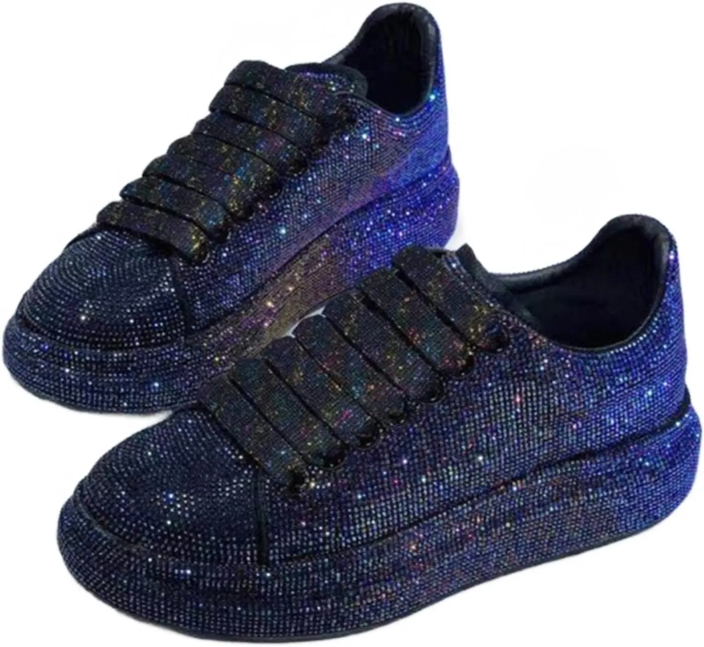 Julymens Women's Glitter Rhinestones Platform Sneakers Casual Lace-Up Sports Shoes