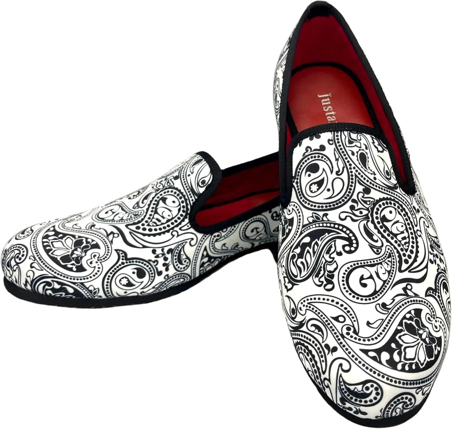 Justar Men's Designer Loafers Casual Leather Dress Shoes Evening Slip On Printed Smoking Slippers Driving Flats Blue Red
