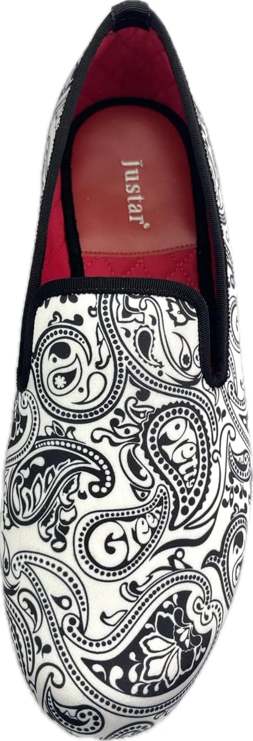 Justar Men's Designer Loafers Casual Leather Dress Shoes Evening Slip On Printed Smoking Slippers Driving Flats Blue Red