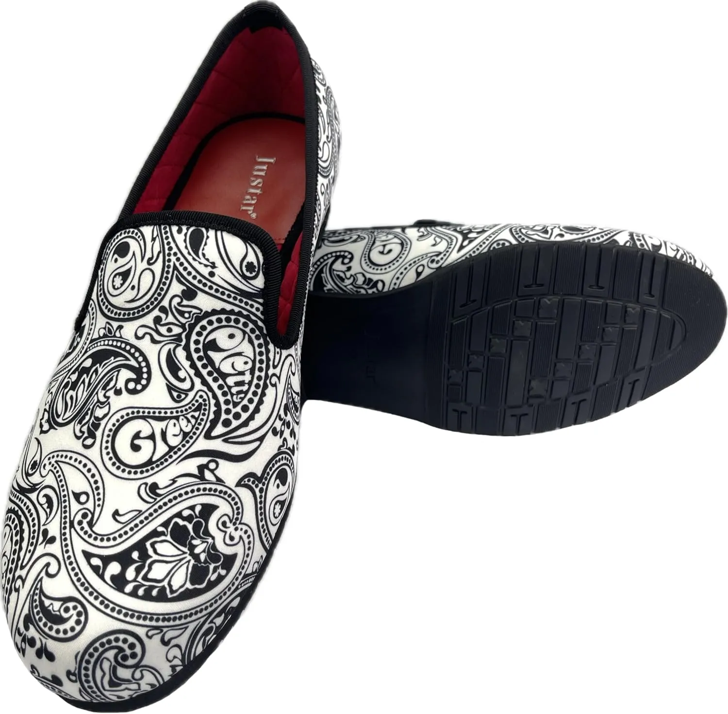 Justar Men's Designer Loafers Casual Leather Dress Shoes Evening Slip On Printed Smoking Slippers Driving Flats Blue Red