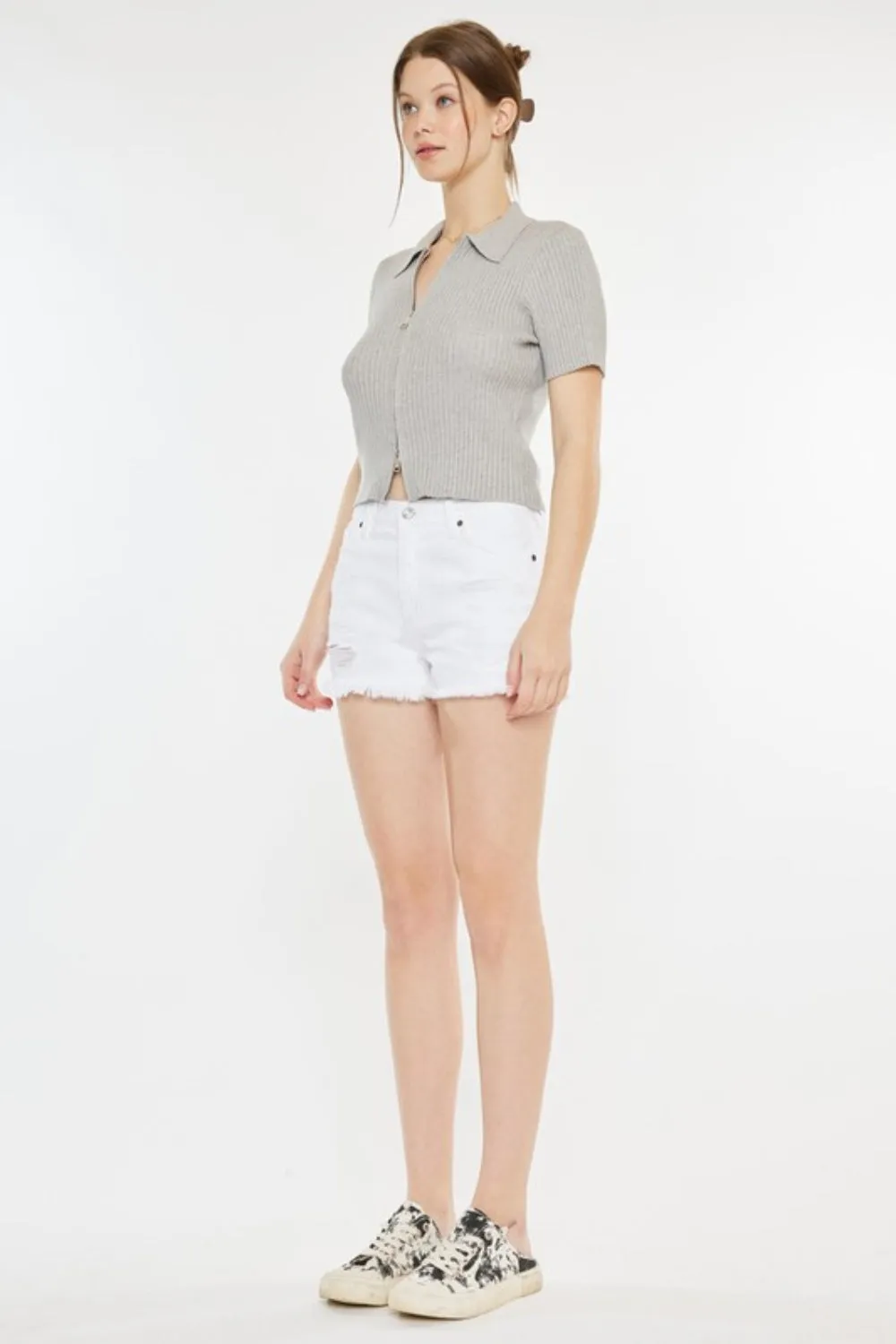 Kancan Amelia Raw Hem Distressed Denim Shorts