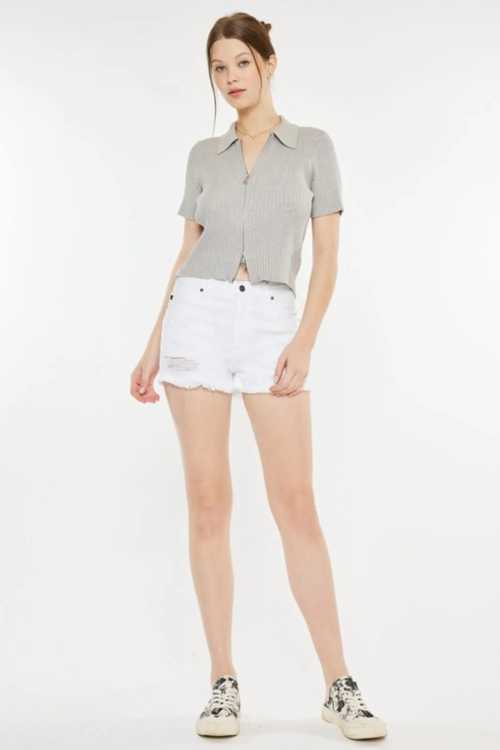Kancan Amelia Raw Hem Distressed Denim Shorts
