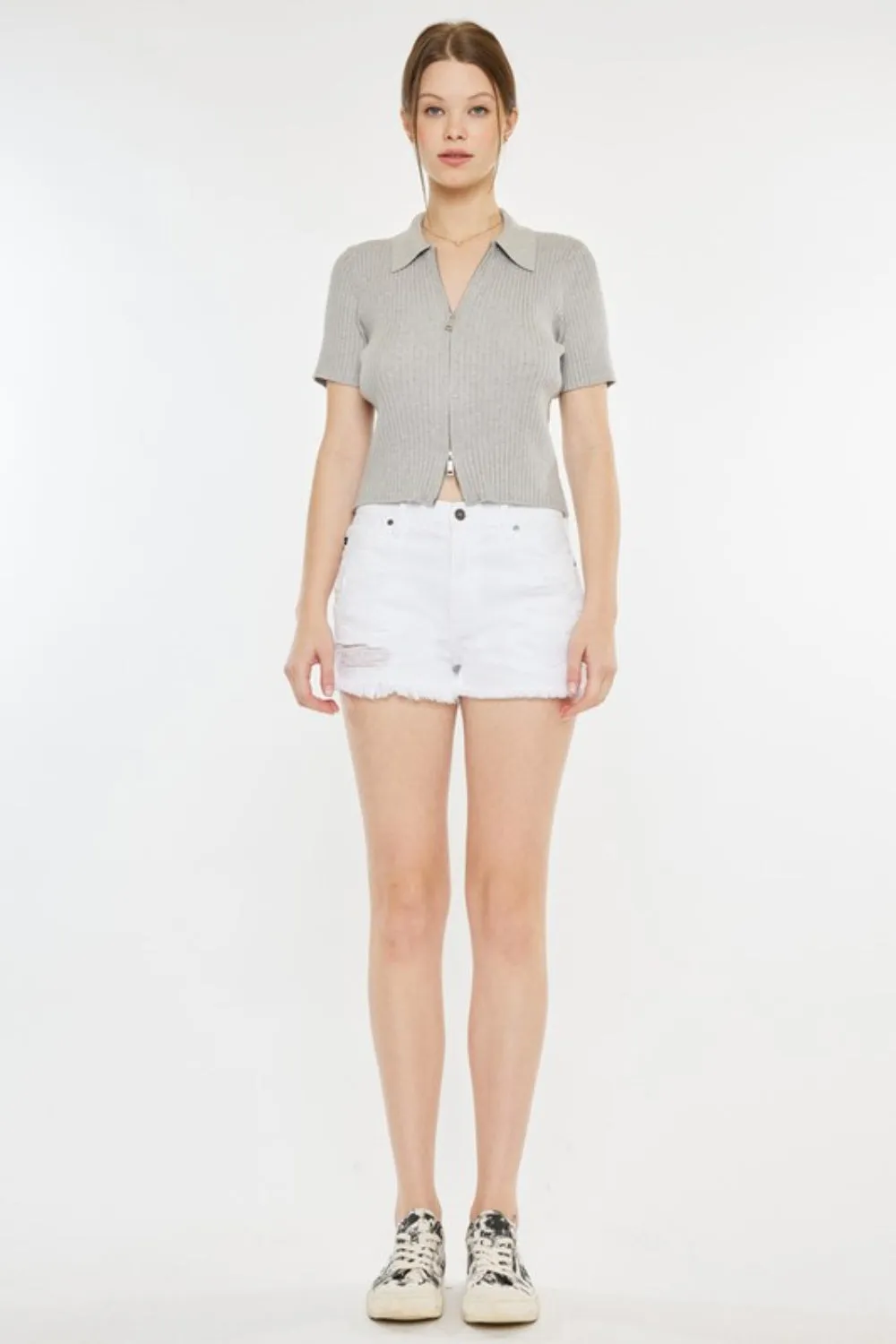 Kancan Amelia Raw Hem Distressed Denim Shorts