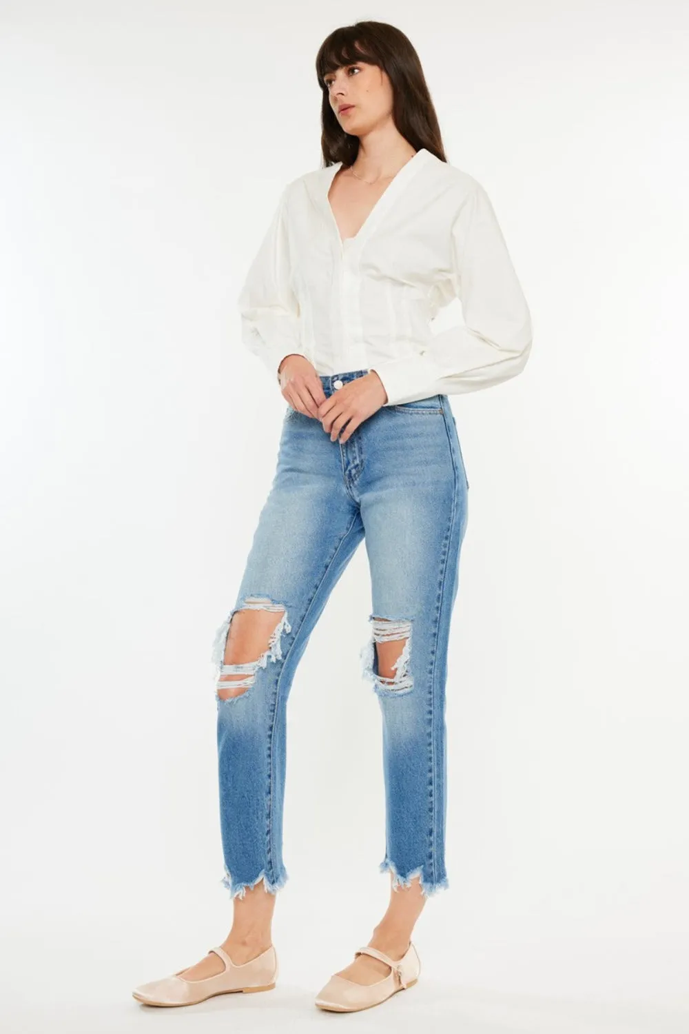 Kancan Emma Distressed Frayed Hem Cropped Jeans