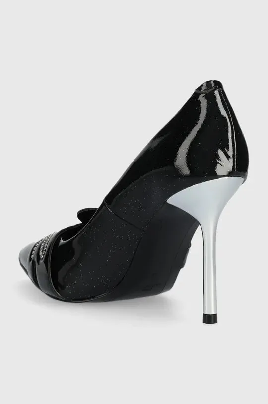 KARL LAGERFELD SARABANDE SIGNATURE LOGO COURT HEELS IN BLACK