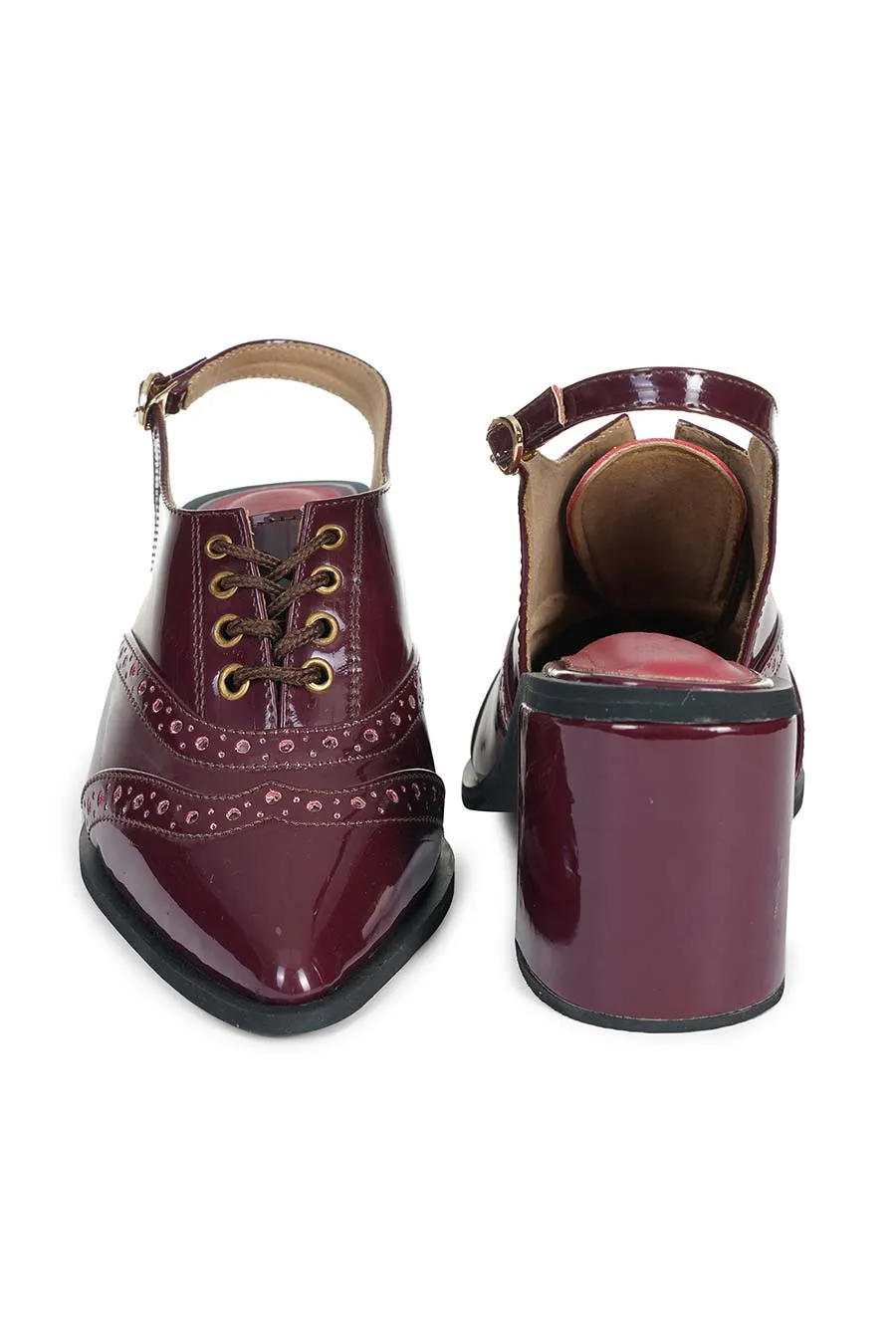 Kylie Maroon Slign Back Brogue Heels