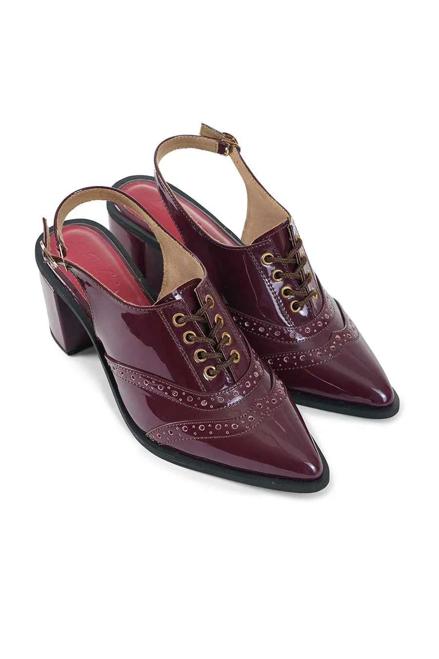 Kylie Maroon Slign Back Brogue Heels