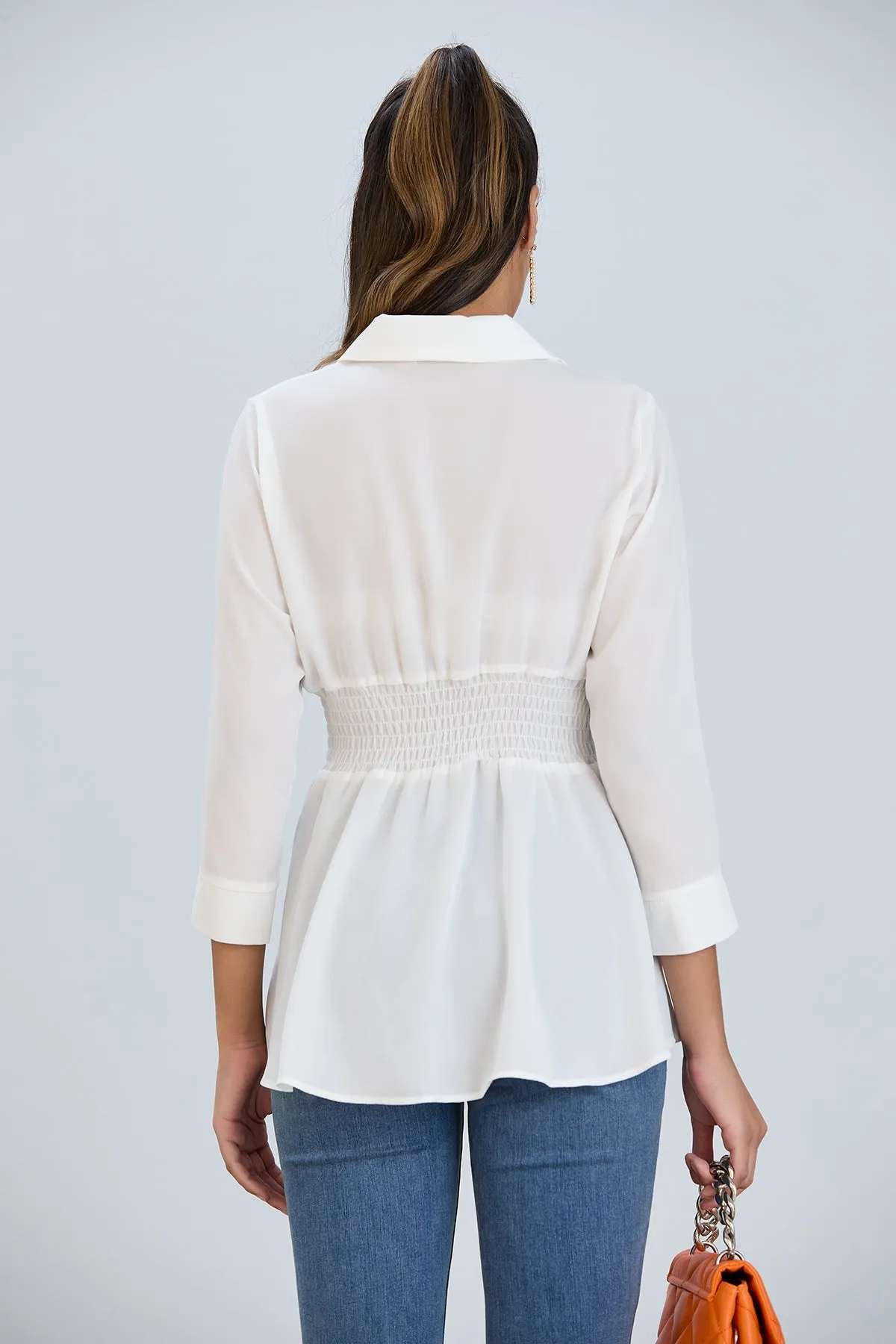 Long Sleeve Elasticated Waist Shirt in White