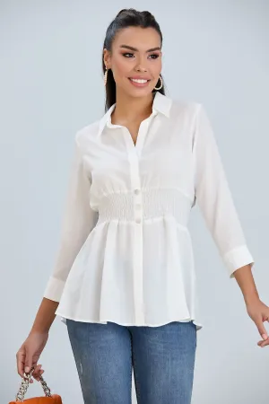 Long Sleeve Elasticated Waist Shirt in White
