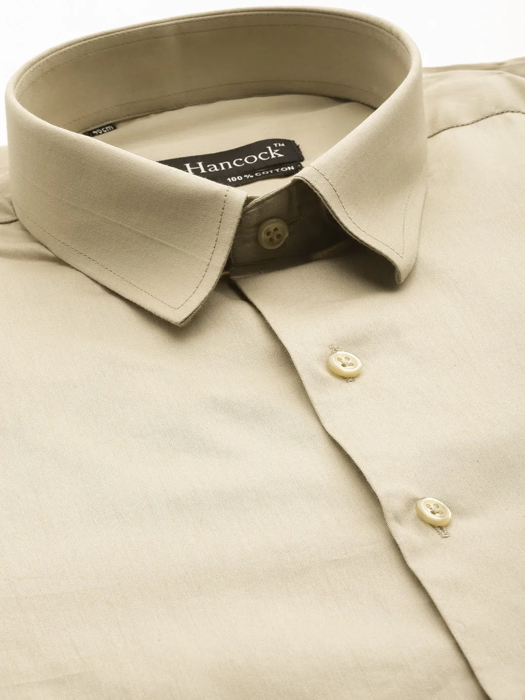 Men Beige Solid Satin French Cuff Pure Cotton Slim Fit Formal Shirt