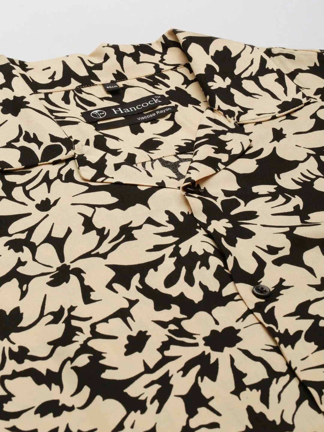 Men Black & Beige Printed Viscose Rayon Relaxed Fit Casual Resort Shirt