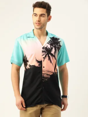 Men Black & Green Printed Viscose Rayon Relaxed Fit Casual Resort Shirt