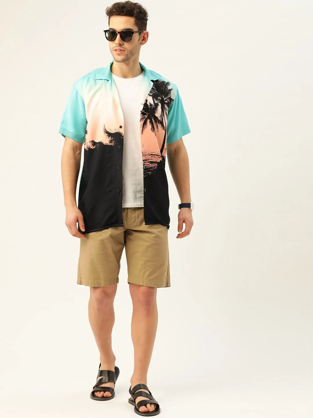 Men Black & Green Printed Viscose Rayon Relaxed Fit Casual Resort Shirt