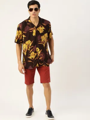 Men Black & Yellow Printed Viscose Rayon Relaxed Fit Casual Resort Shirt