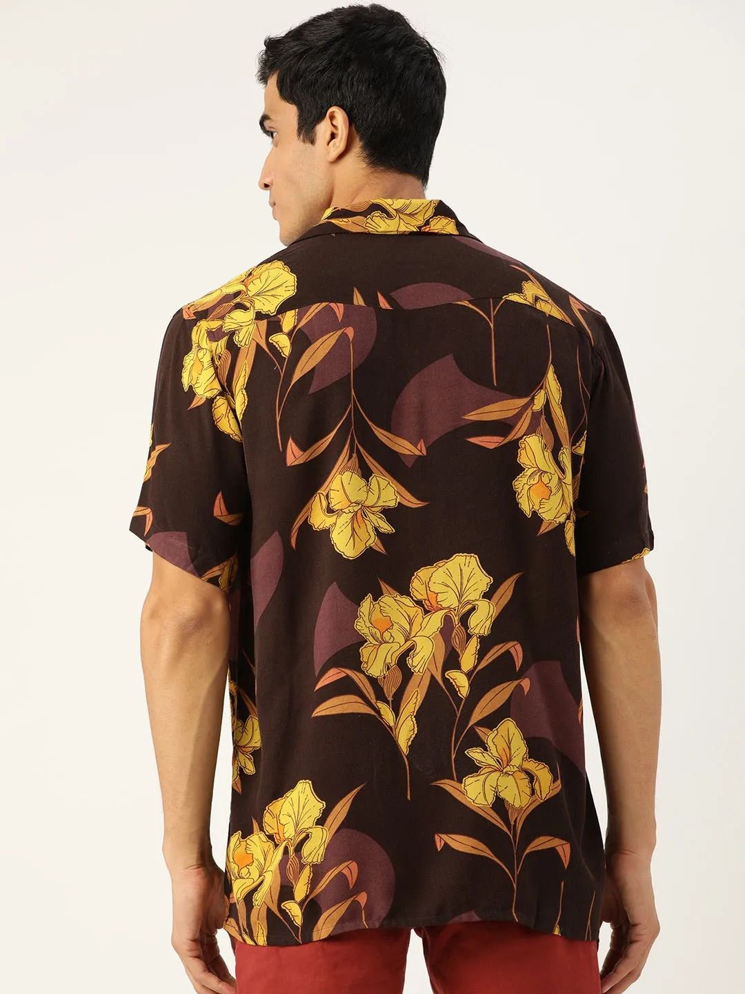 Men Black & Yellow Printed Viscose Rayon Relaxed Fit Casual Resort Shirt