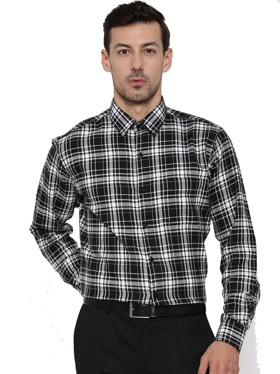 Men Black Checks Pure Cotton Slim Fit Formal Shirt