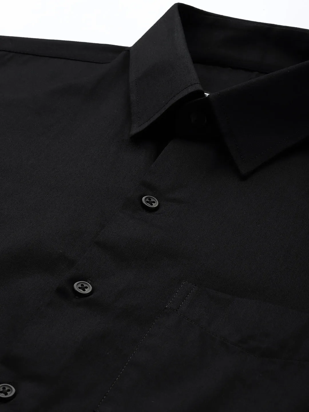 Men Black Solid Pure Cotton Slim Fit Formal Shirts