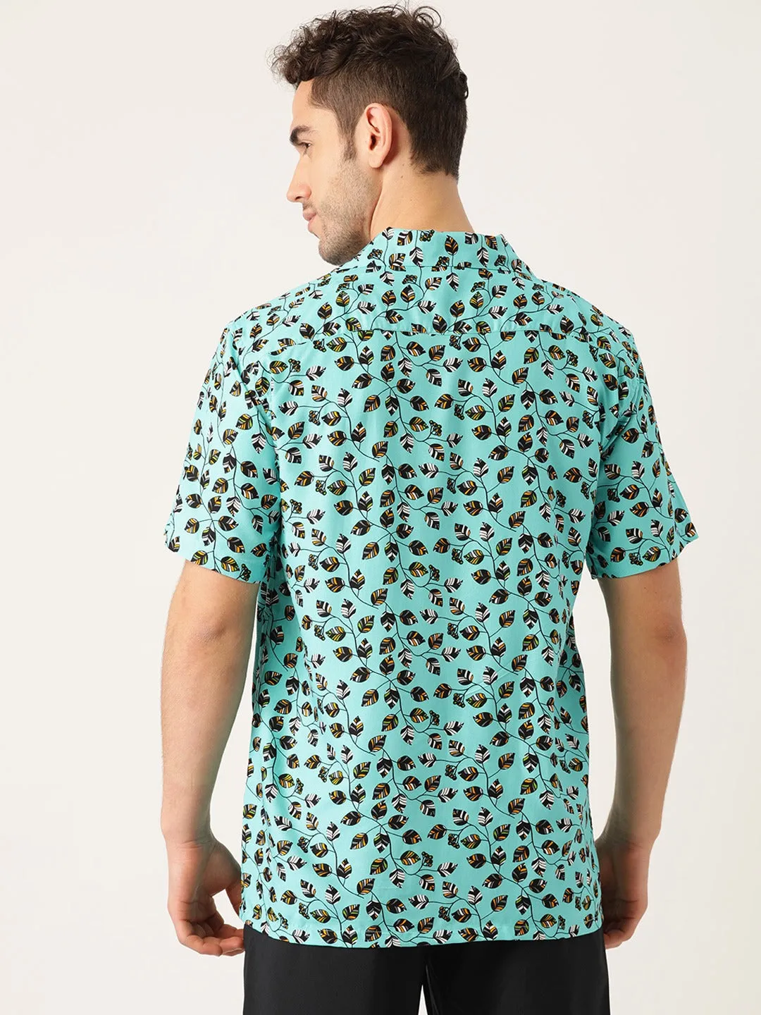 Men Blue Prints Pure Cotton Relaxed Fit Casual Resort Shirt