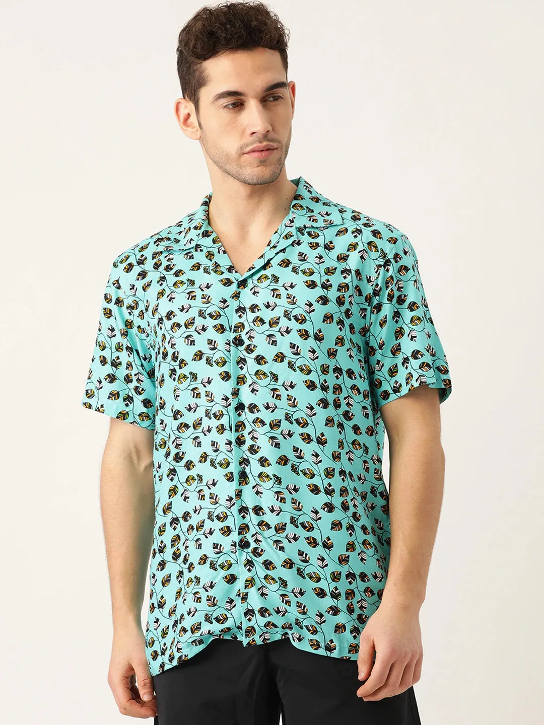 Men Blue Prints Pure Cotton Relaxed Fit Casual Resort Shirt