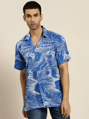 Men Blue Prints Viscose Rayon Relaxed Fit Casual Resort Shirt