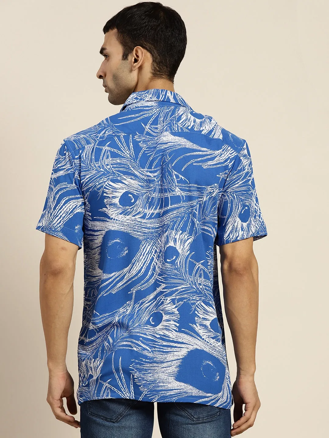 Men Blue Prints Viscose Rayon Relaxed Fit Casual Resort Shirt