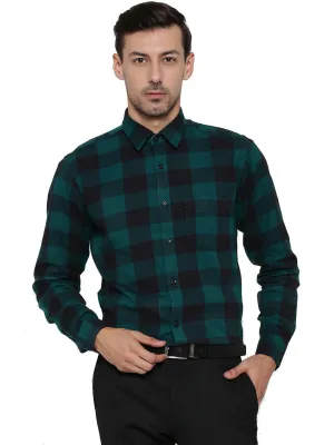 Men Green Checks Pure Cotton Slim Fit Formal Shirt