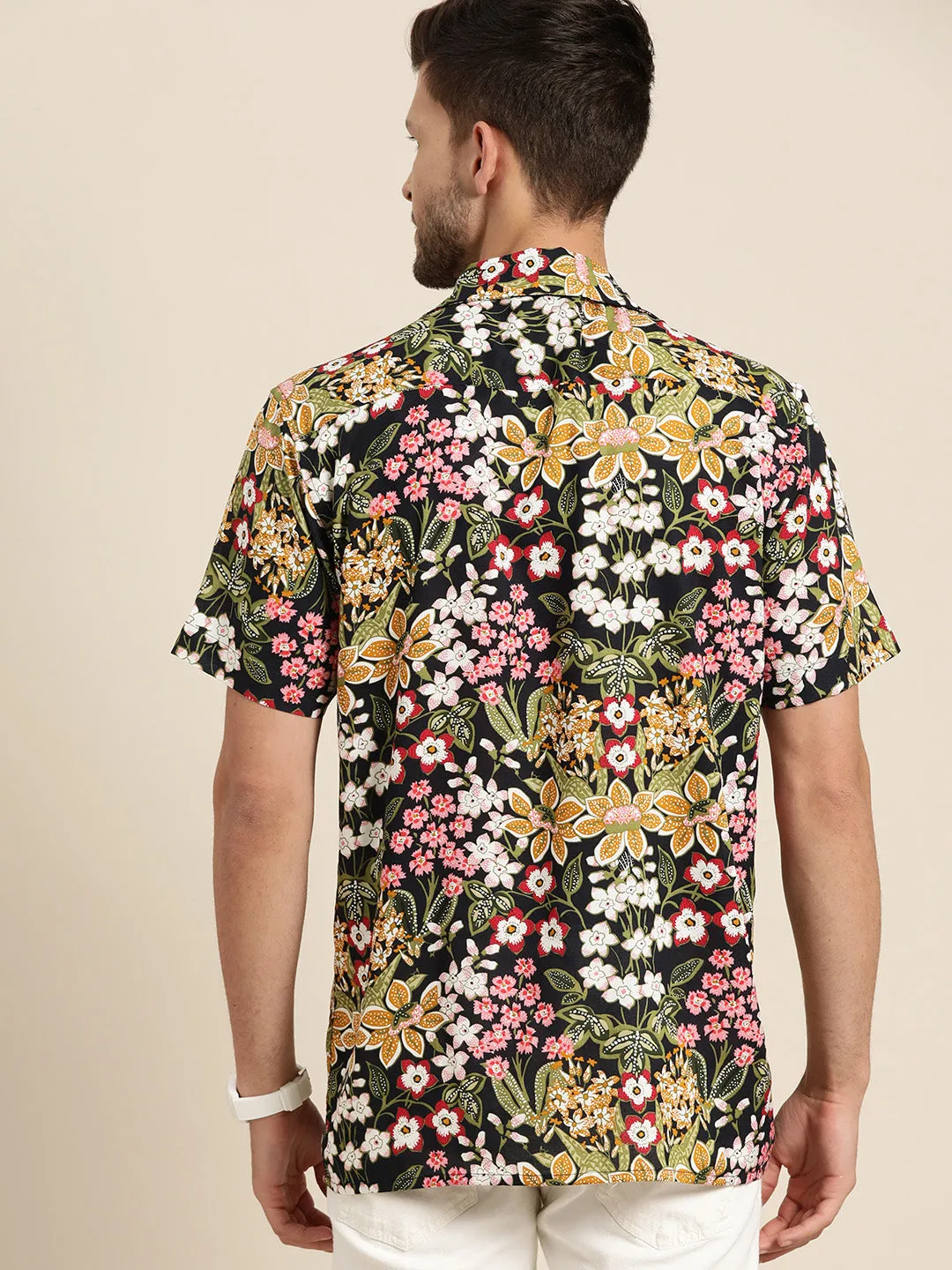 Men Navy & Mustard Prints Viscose Rayon Relaxed Fit Casual Resort shirt