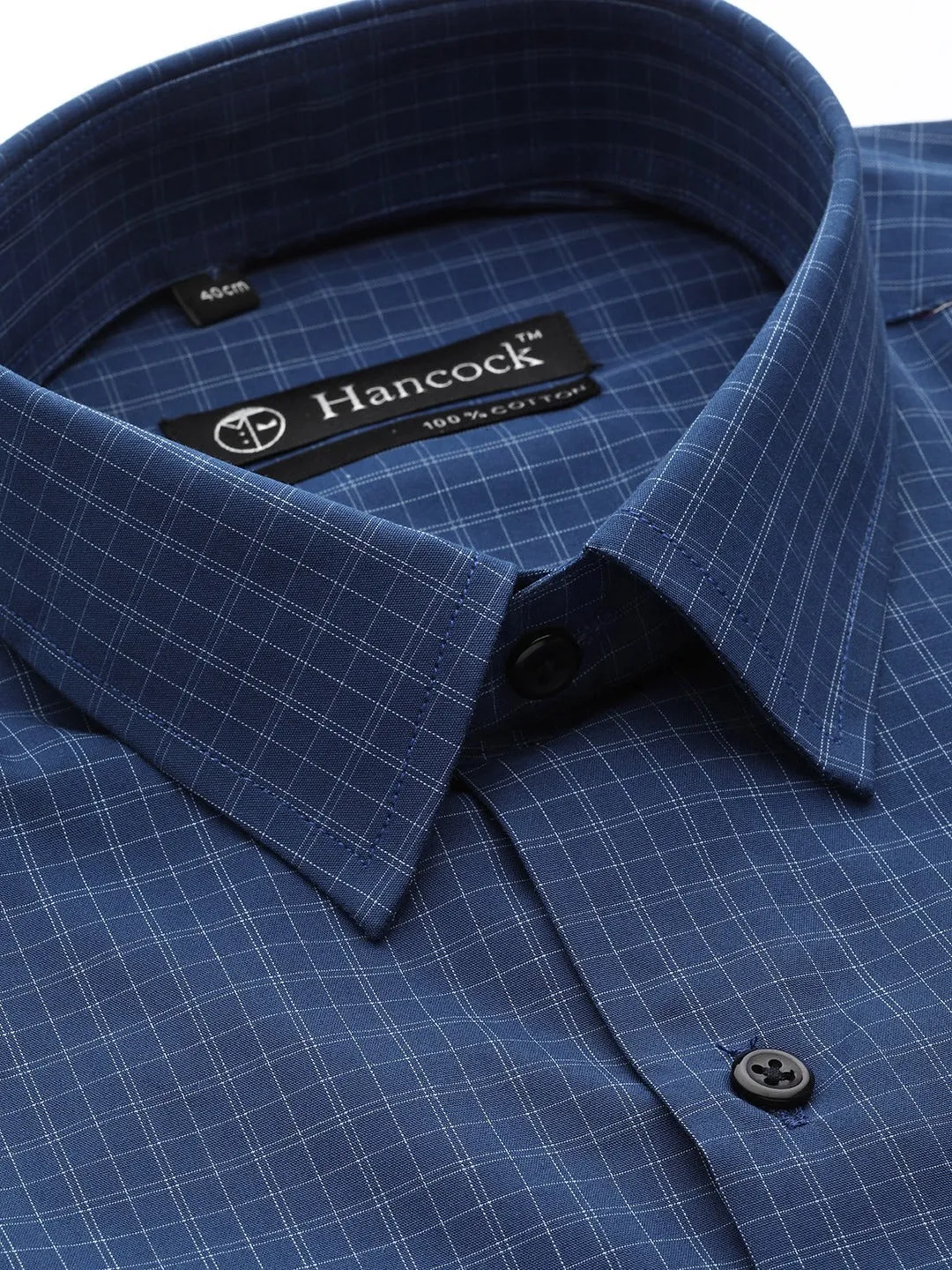 Men Navy Blue & Chack Checks Pure Cotton Slim Fit Formal Shirt