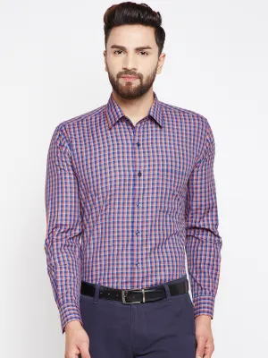Men Orange Checks Cotton Rich Slim Fit Formal Shirt