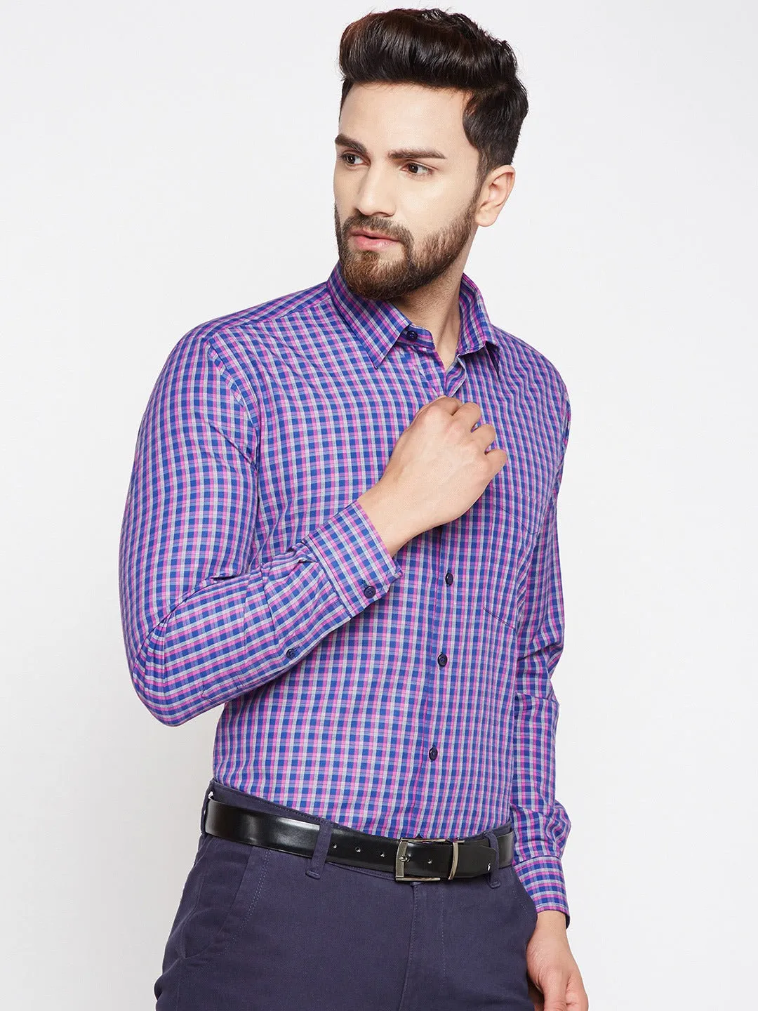 Men Pink Checks Cotton Rich Slim Fit Formal Shirt