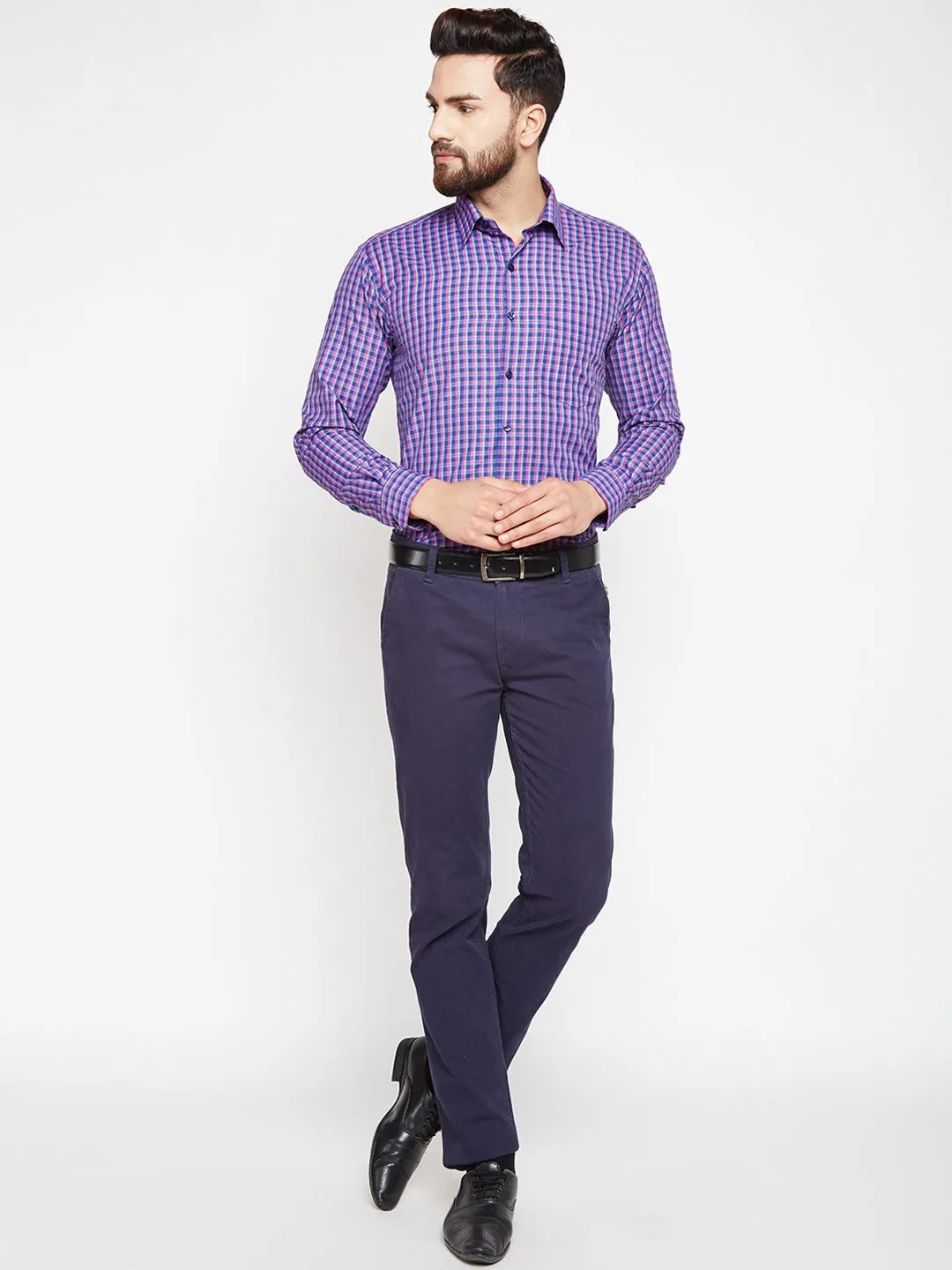 Men Pink Checks Cotton Rich Slim Fit Formal Shirt