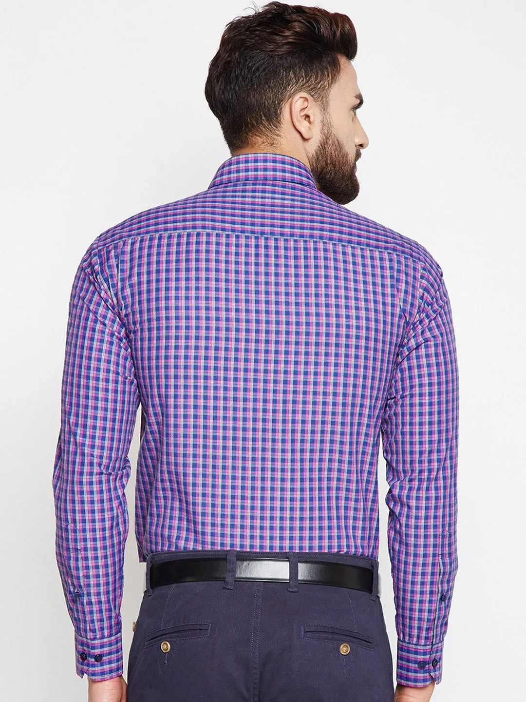 Men Pink Checks Cotton Rich Slim Fit Formal Shirt