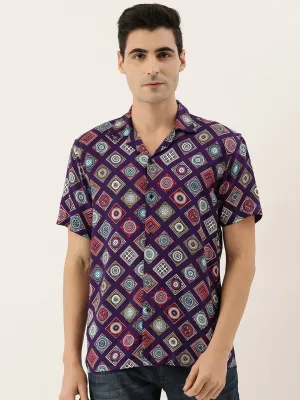 Men Purple Printed Pure Cotton Relaxed Fit Casual Resort Shirt