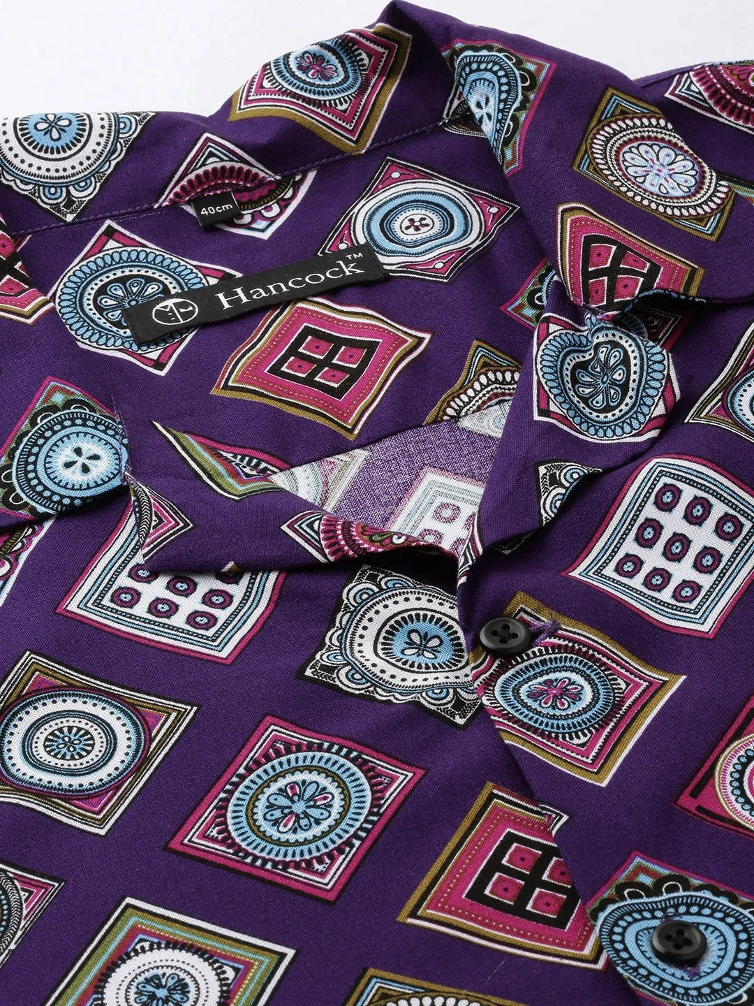 Men Purple Printed Pure Cotton Relaxed Fit Casual Resort Shirt
