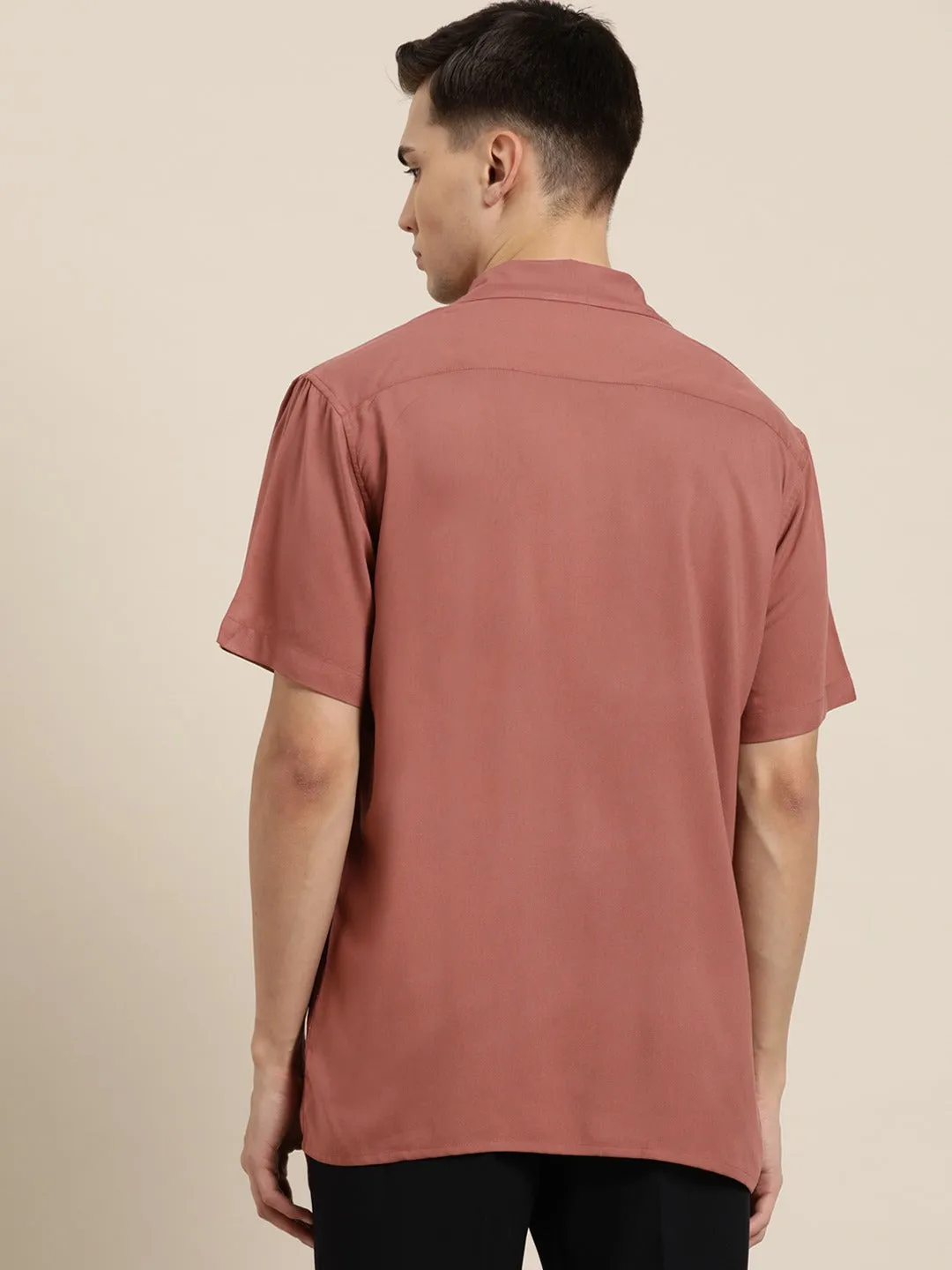 Men Rust Solid Viscose Rayon Relaxed Fit Casual Resort Shirt