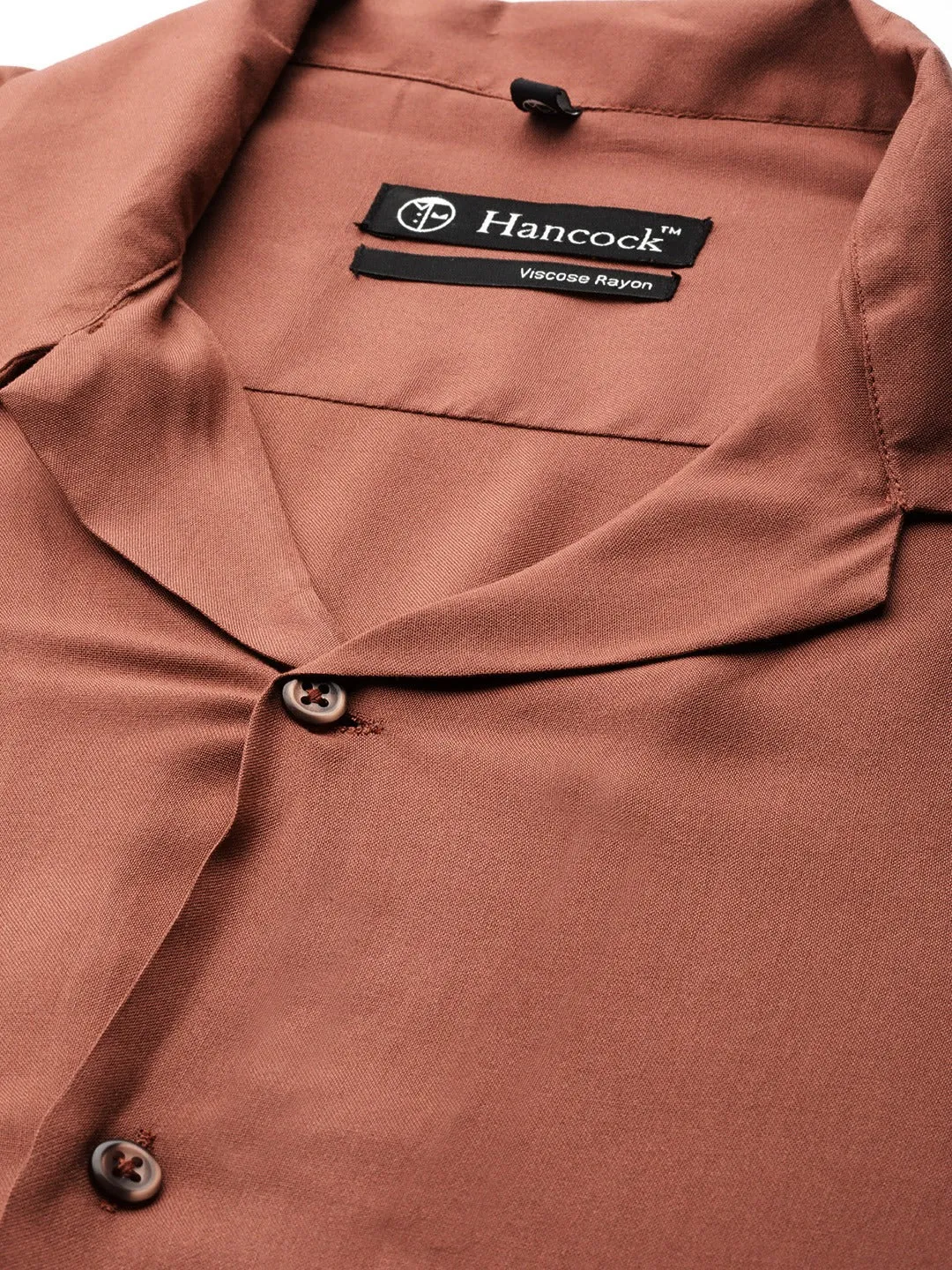 Men Rust Solid Viscose Rayon Relaxed Fit Casual Resort Shirt