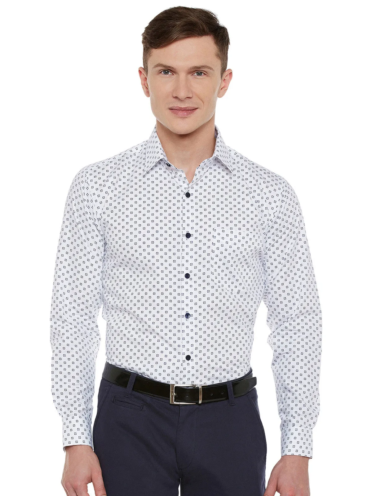 Men White Prints Pure Cotton Slim Fit Formal Shirt