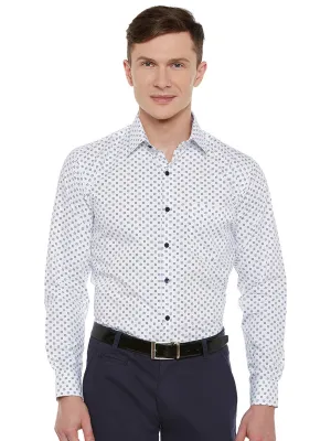 Men White Prints Pure Cotton Slim Fit Formal Shirt