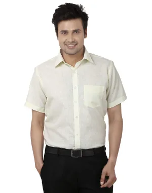 Men Yellow Solid Cotton Rich Regular Fit Formal Shirt