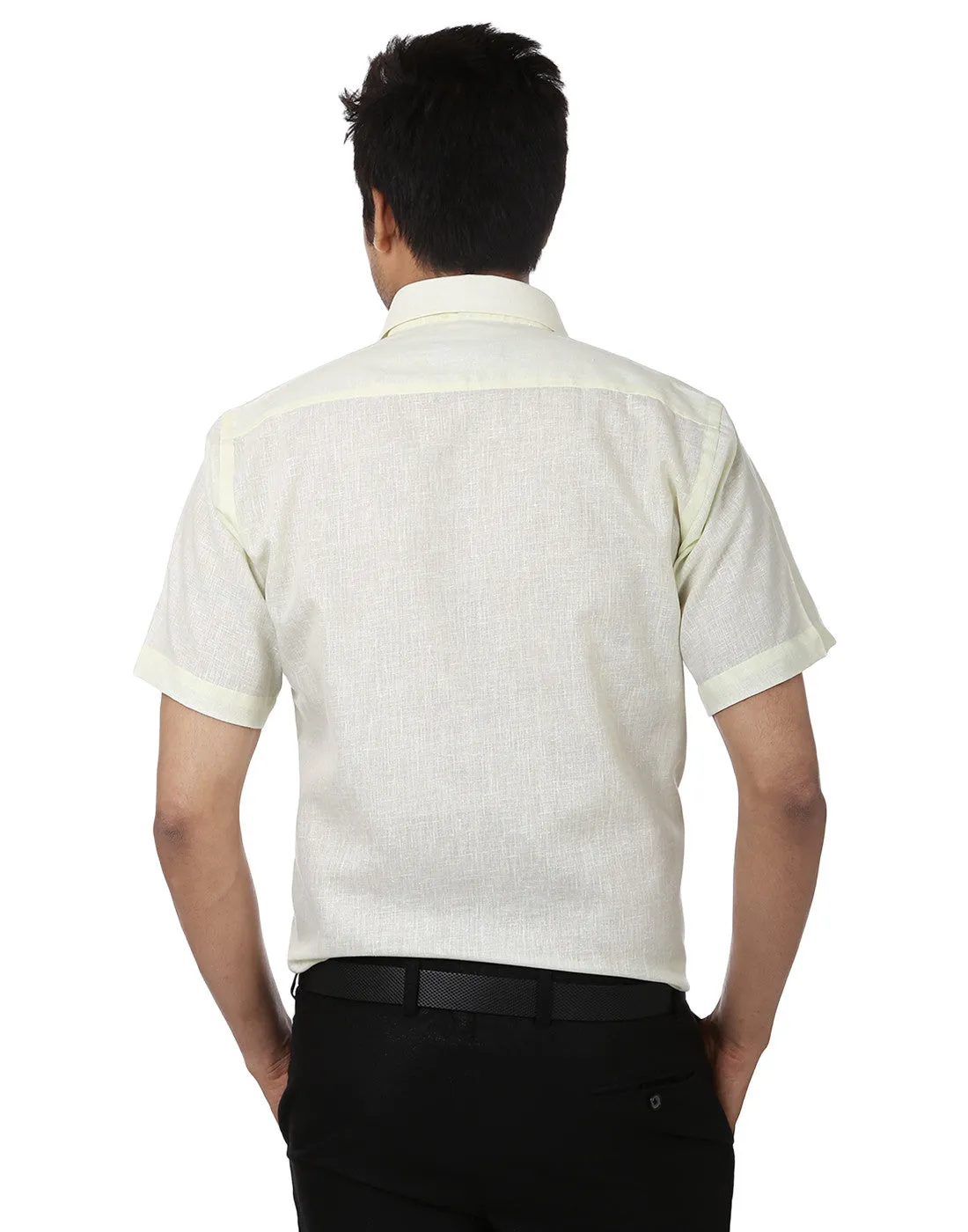 Men Yellow Solid Cotton Rich Regular Fit Formal Shirt