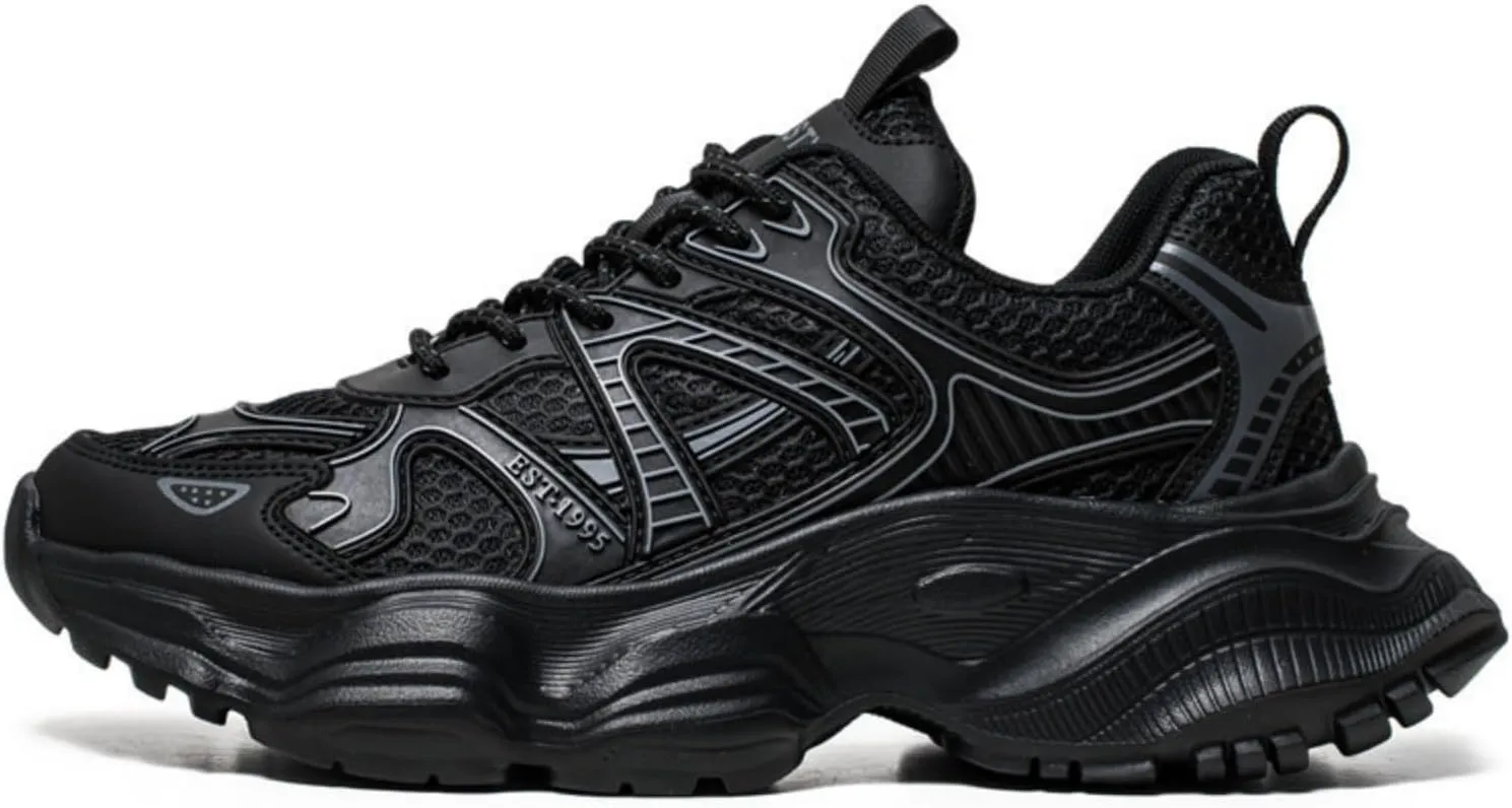 Men's Fashion Breathable Chunky Platform Lace-Up Sneakers Retro Non Slip Workout Sport Dad Shoes for Tennis Walking Driving Daily