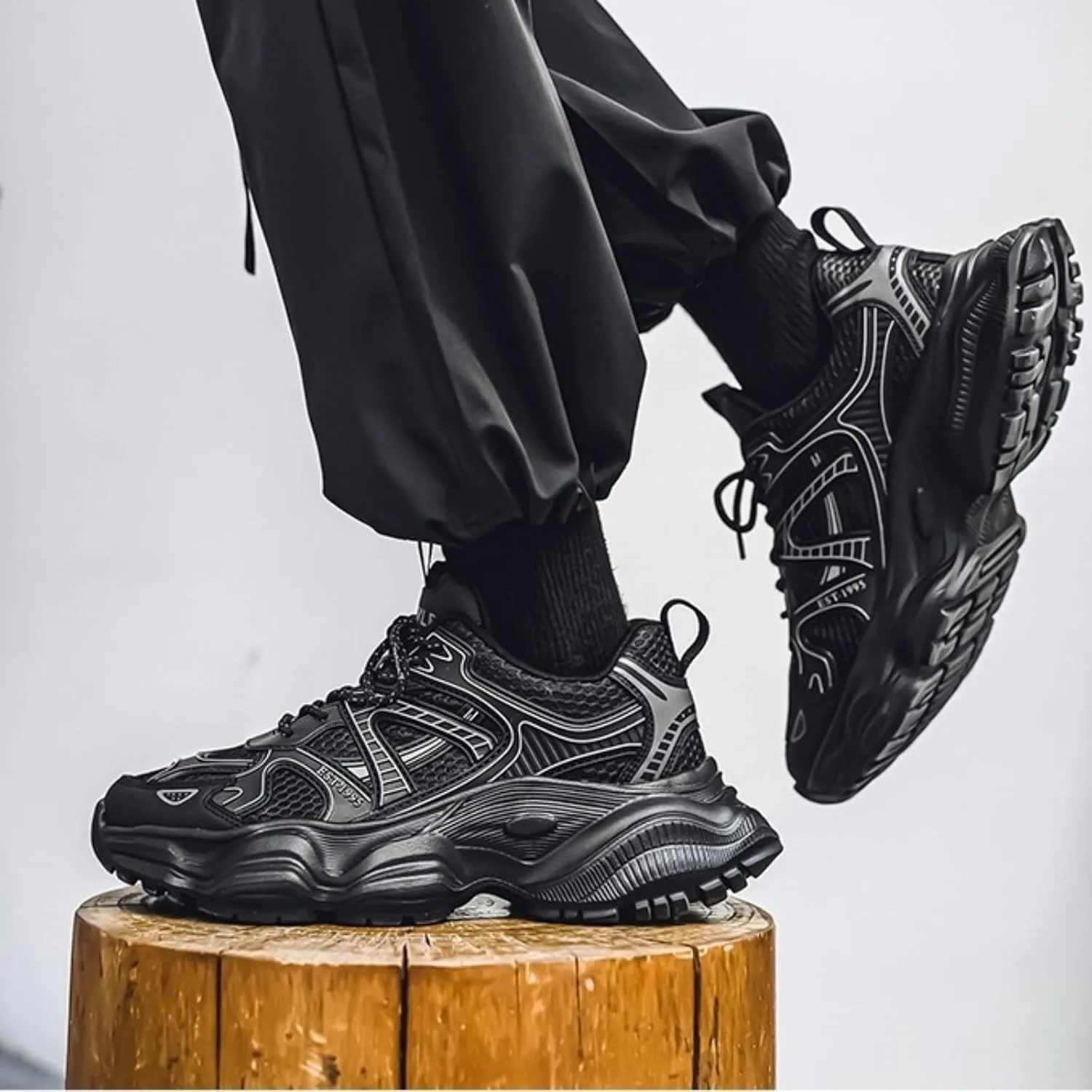 Men's Fashion Breathable Chunky Platform Lace-Up Sneakers Retro Non Slip Workout Sport Dad Shoes for Tennis Walking Driving Daily