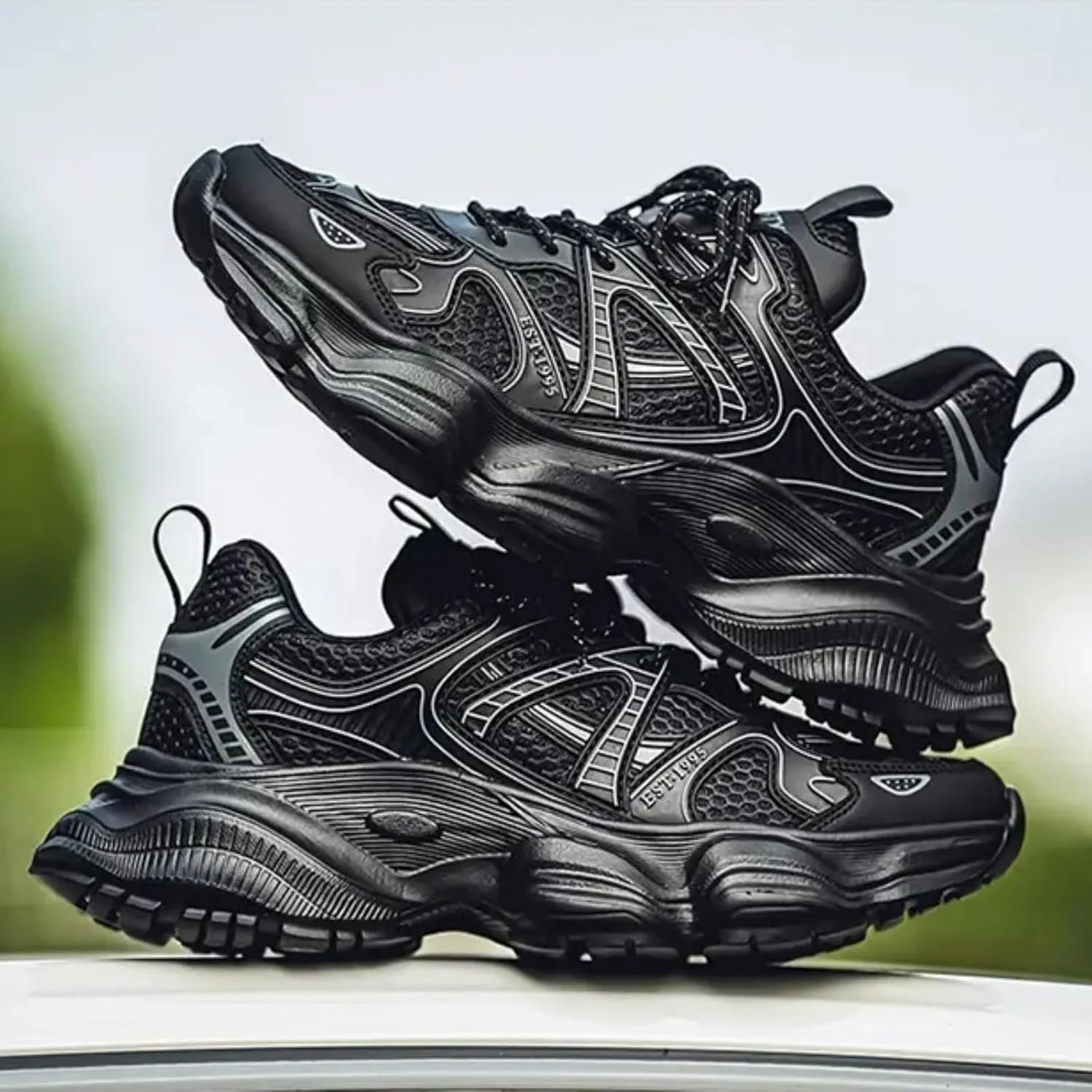 Men's Fashion Breathable Chunky Platform Lace-Up Sneakers Retro Non Slip Workout Sport Dad Shoes for Tennis Walking Driving Daily